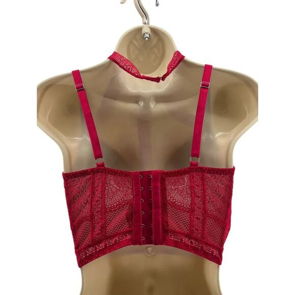 Victoria's Secret Long Line Choker Red Mesh Lined Plunge Bra Womens 34DD - Picture 6 of 6